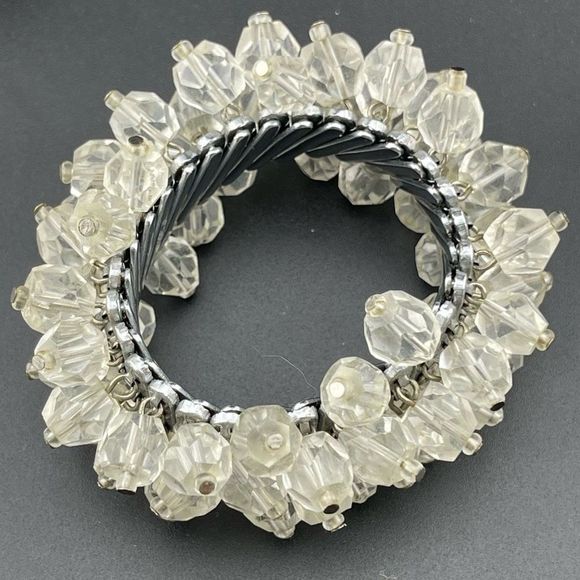 Mid Century Japan Expandable Bracelet Clear Crystal Beaded Cha Cha - Picture 7 of 7
